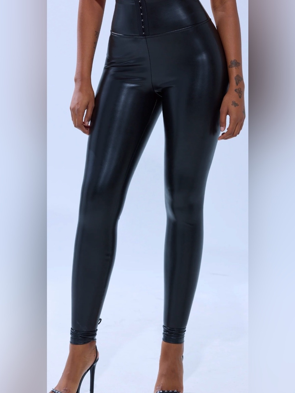 NWT AKIRA High-Waist corset Black Faux Leather Leggings size 1X